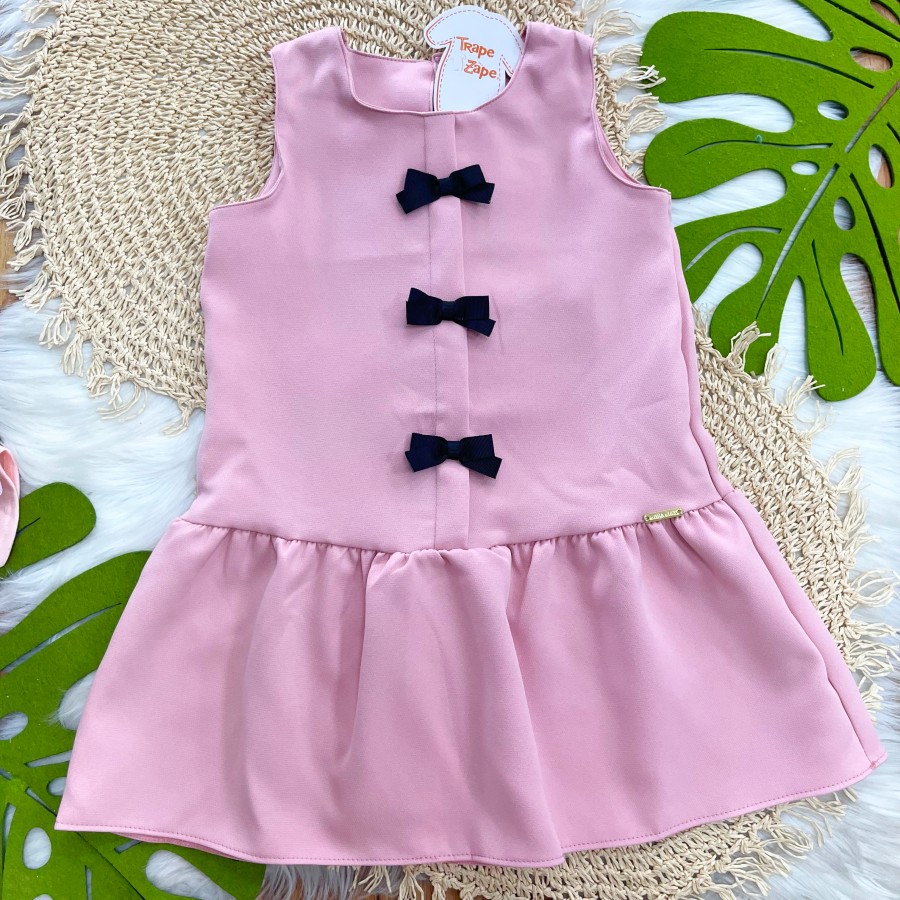 Vestido Rosê com Laços Preto